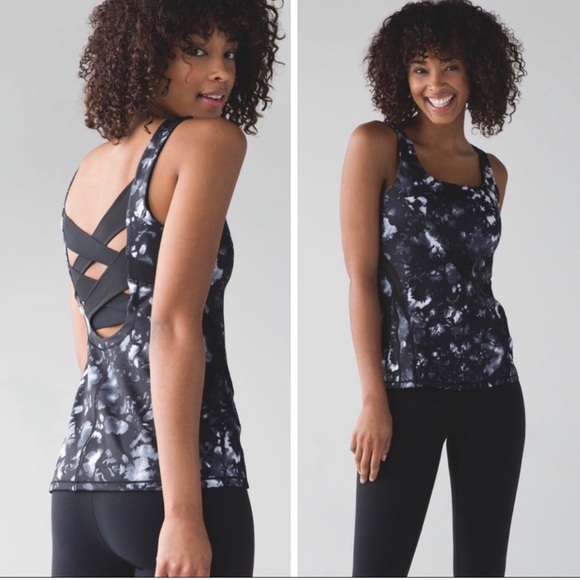 Lululemon Rise and Flow Tank Top Dusk Dye White Black / Black Criss Cross Back 4 - Picture 2 of 13